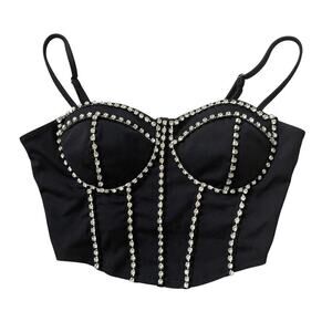 Julia by Love I Rhinestone Bustier Top M | Corset Crop, Padded, Party, Glam Y2K